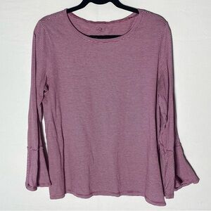 Loft Outlet Red White Striped Striped Long Bell Sleeve Top L